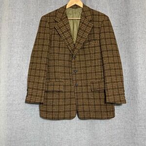 Vintage 1950 Harris Tweed Men Blazer Jacket 40R* Brown Plaid Wool Macys